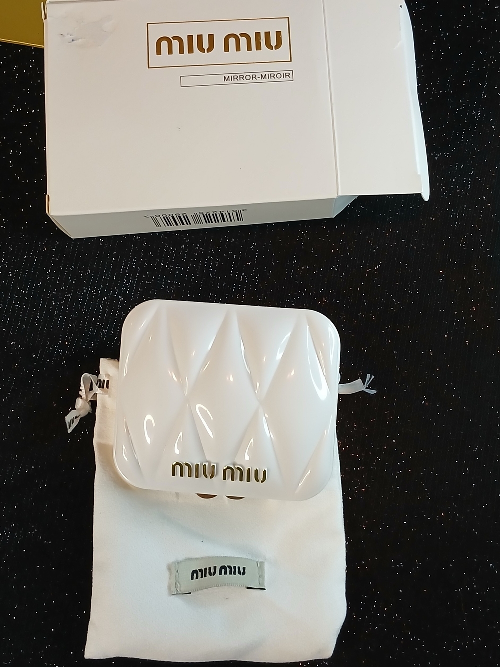 Miu Miu White Quilted Matelasse' Compact Dual Mirror W/Dustbag NIB VIP Promotion
